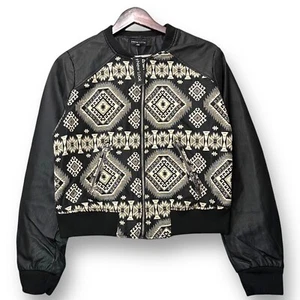 Women’s Faux Leather Aztec Embroidered Bomber Jacket Small Boho Tribal Festival - Picture 1 of 8