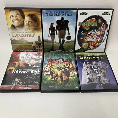 6 DVD Movies The Blind Side-Dreamer-Space Jam- Karate Kid-Jumanji-Beetlejuice - Image 1 of 4