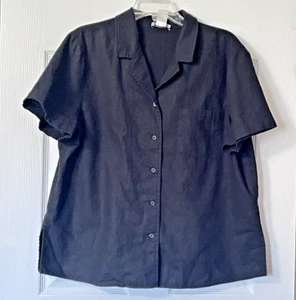 Camisa Rebecca Malone Mujer Grande Negra Lino Mezcla Algodón Manga Corta Abotonada - Imagen 1 de 10