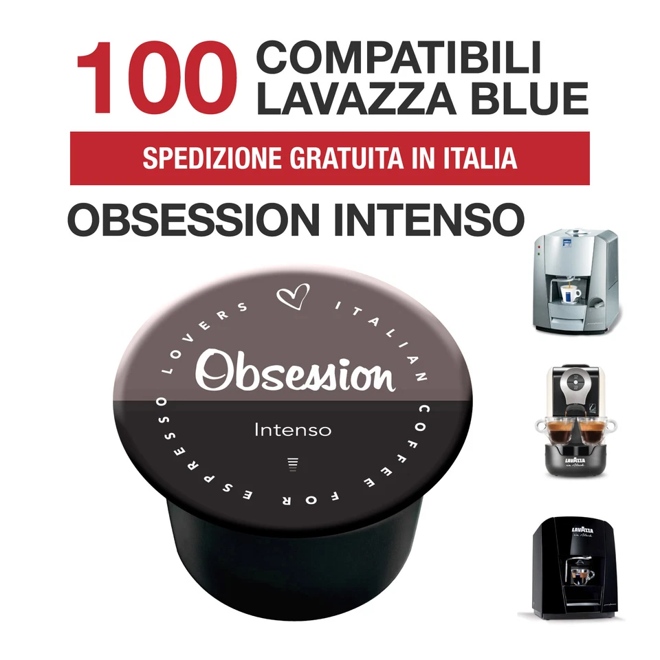 100 Capsule caffè Obsession Intenso Italian Coffee compatibili Lavazza Blue