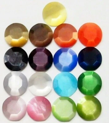 17 Colors Vintage Czech? Glass Cat Eye Faceted Cabochons 11mm Round Flat Back - Image 1 of 4