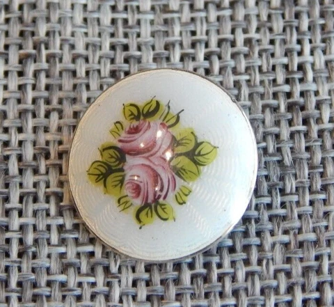 Antique Vtg Enamel Button Sterling Silver Roses~Apx: 5/8"~#1101-C Cover
