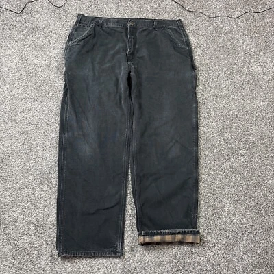 Carhartt Pants Mens 42x32 B111 Blk Black Flannel Lined Loose Duck Canvas Work - Image 1 of 4