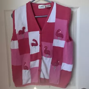 Flamingo Sweater Vest Women’s Med Pink Tabi Internaltional Color Block Vintage - Picture 1 of 7