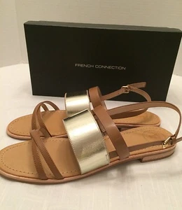 FRENCH CONNECTION sandali alla caviglia donna marrone e oro taglia 10 M euro 41 nuovi 95€ - Foto 1 di 10