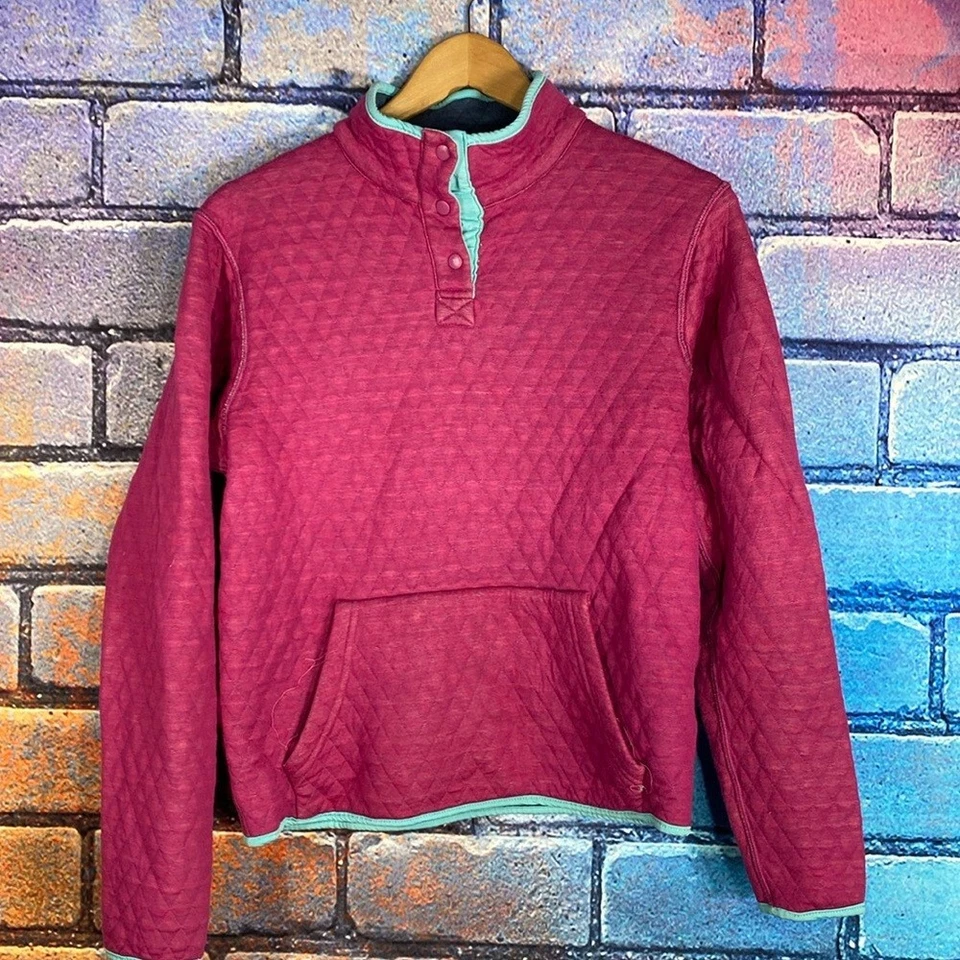 Women's Pink Quilted Half Button Down Sweatshirt - Imagem 1 de 4