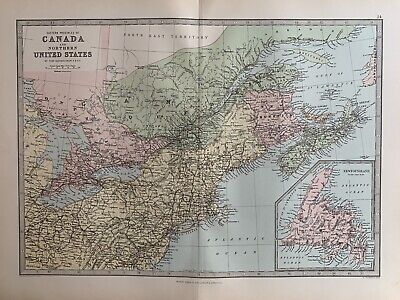 1881 Eastern Canada & Northern United States Antique Map By John Bartholomew • 19.99£