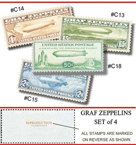 #C13 - #C15 GRAF ZEPPELINS & #C18 U.S. AIRMAIL REPRODUCTIONS - Picture 1 of 1