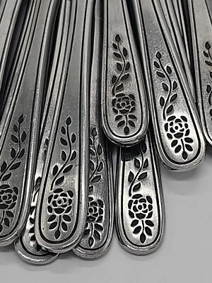 24 PC FLORAL MIST Rogers Stainless KOREA  KNIFE KNIVES SPOONS VINTAGE Flatware  - Image 1 of 4
