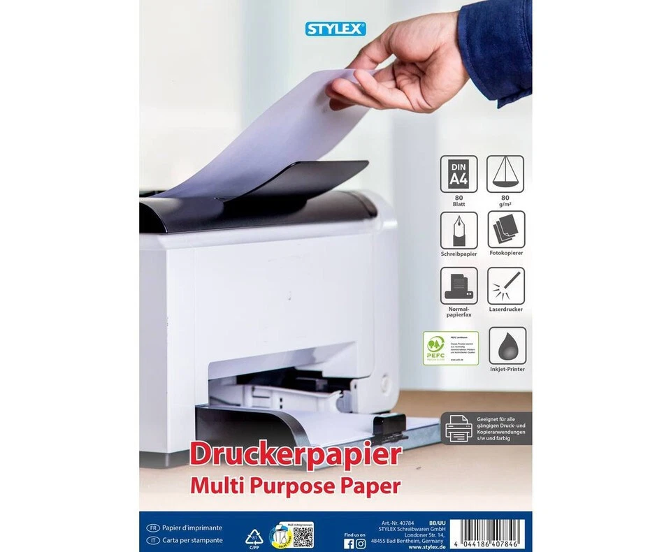 STYLEX 80 Blatt Druckerpapier weiß 80g/m2 für Kopierer Drucker Fax Laser Tintenstrahl