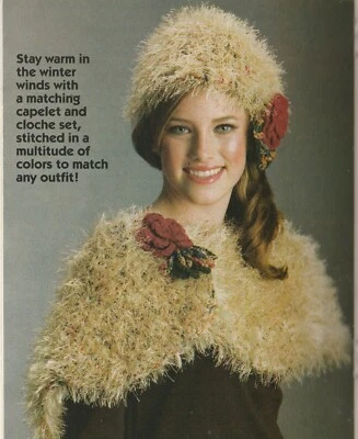 Adult Capelet & Cloche Set - Fun Fur yarn - CROCHET PATTERN ONLY - Image 1 of 2