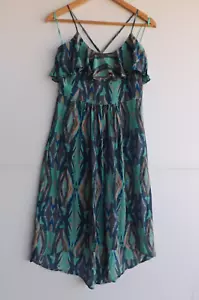 Witchery Dress 10 Womens Green Grey Blue Silk Sleeveless Ruffle Crossover Straps - Picture 1 of 6