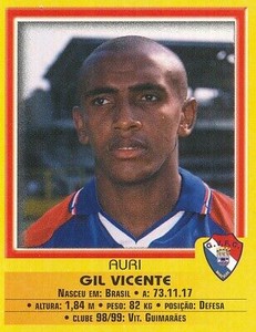 278 AURI # BRAZIL GIL VICENTE.FC CHROME STICKER FUTEBOL 2000 SANDWICHES