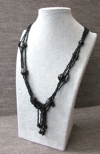 (F) Cadena bisutería / cadena de cuentas de cristal negro 64cm - Imagen 1 de 1