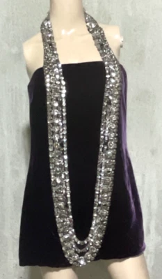 Mini túnica vestido de cóctel Marchesa púrpura terciopelo cristal años 20 inspirado EE. UU. 8 Foto 1 de 4