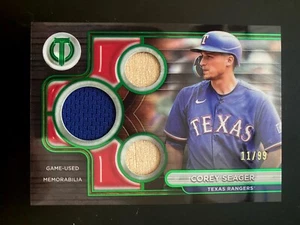 Corey Seager 2024 Topps TributeTriple Relics patch game-used /99 - Picture 1 of 1
