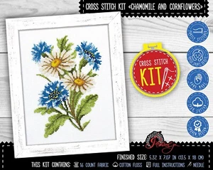 Cross stitch kit Chamomile and Cornflowers Embroidery kit Easy Counted Pattern - Picture 1 of 9