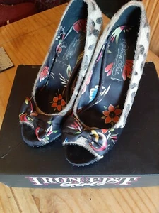 Iron Fist Love Bites High Stiletto Leopard Print Diamante-Trim Faux Fur, Size 4 - Picture 1 of 11