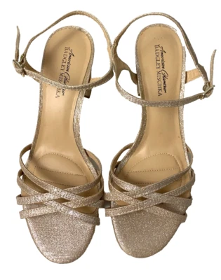 American Glamour Badgley Mischka Glitter Heels Strappy Sandals Rose Gold 9.5 - Image 1 of 4