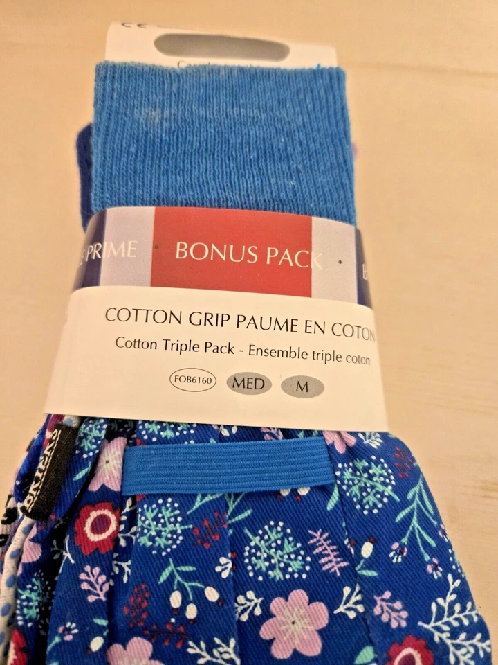 Briers Gardening Gloves Cotton Full Palm Dot Grips 3-Pack Floral Prints NWT Med - Image 1 of 4