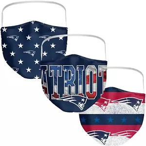 3 Pack New England Patriots NFL Patriotic USA Washable Resuable Face Mask Cover - Picture 1 of 6
