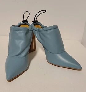 WOMEN'S YEVRAH LIGHT BLUE LEATHER MULES ADJUSTABLE HEELS NEW WITHOUT BOX SZ 37.5 - Picture 1 of 10