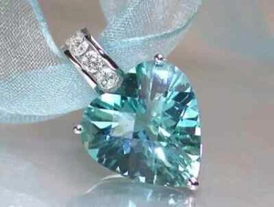 4.00Ct Heart Cut Lab-Created Aquamarine Solitaire Pendant 14K White Gold Plated - Picture 1 of 4
