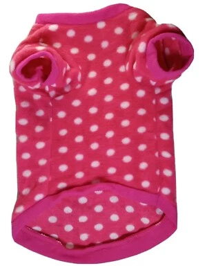Dog Sweater Pink Fleece With White Polka Dots Fits Boston Terrier Size - Image 1 of 4