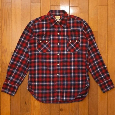 WAREHOUSE Made in Japan Ombre Check Brushed Flannel Western Shirt Red US 38 S/M - Image 1 of 4