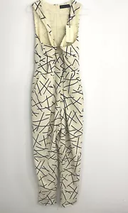 LAVISH ALICE JUMPSUIT 12 NEW CREAM BLACK Geometric Tapered Leg Party Women NWT - Picture 1 of 22