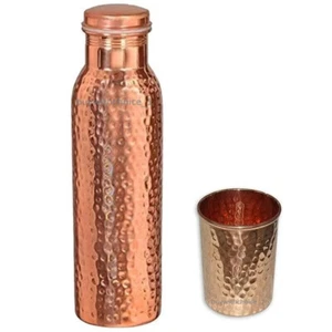 Hammered Vacuum Flask Pure Copper Water Bottle 1000ML Drinking Tumbler Cup 300ML - Picture 1 of 9