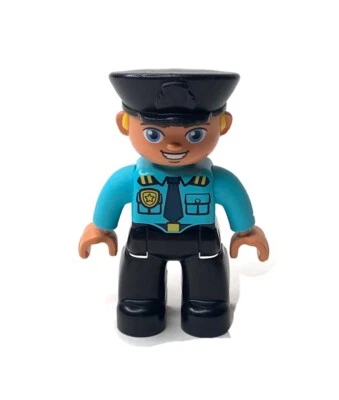 Lego Duplo Figura Personas Policía Oficial Hombre Cabello Rubio Oficial Sombrero Azul Juguete Foto 1 de 4