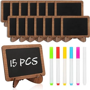 15 Pcs Mini Chalkboard Sign with 6 Color Chalk Markers, 2.9″ x 3.9″ Wooden Black - Picture 1 of 6