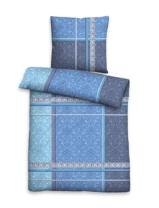 Baumwolle Seersucker Bettwäsche Set 4tlg 135x200 cm Streifen Ornamente blau - Bild 1 von 7