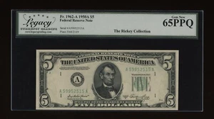 DBR 1950-A $5 FRN Boston Gem Fr. 1962-A Legacy 65 PPQ Serial A59952515A - Picture 1 of 2