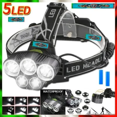 LEOVIN Lampada Frontale 5 Luce LED Torcia Ricaricabile Pile Torcia da Testa Sport Pesca