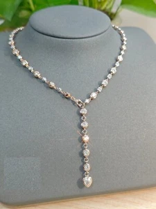 Certified Treated Designer Off White Diamond Solitaire Chain Necklace,925 Silver - Picture 1 of 9