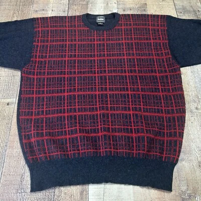 Neiman Marcus 100% Cashmere Scotland Made Gray Red Plaid Sweater Men’s Size XL - Image 1 of 4