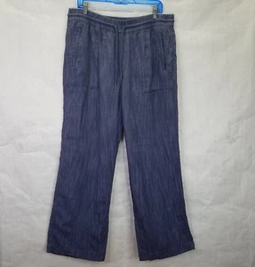 Athleta Retreat Linen Pants Women's L Blue High Rise Wide Leg Pull On Chambray - Picture 1 of 18