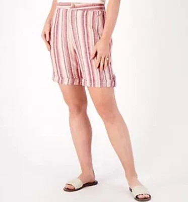 Pantalones Cortos Denim & Co. Naturals Regular Mezcla de Lino con Detalle de Puño Rosa Rayas XL Foto 1 de 4