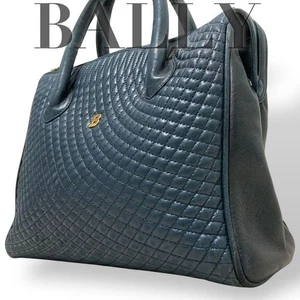 BALLY Quilted Leather Hand Bag Chain Strap Vintage Italy Rare Authentic Blue - Picture 1 of 15