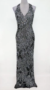 Adrianna Papell Gown Womens 6 Black Sequins Silk Dress Lined Sleeveless Formal - Picture 1 of 14