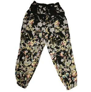 Angie Floral Jogger Harem Pants Elastic High Waist Beaded Tassels Pockets S - Picture 1 of 22