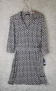 Tommy Hilfiger Long Sleeve Belted Shift Dress Womens 12 Black Beige Modern NWT - Picture 1 of 12