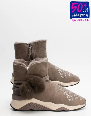 PVP €205 ASH Cuero Botines US9 UK6 EU39 Gris Tachonado Logo Pompones Foto 1 de 4