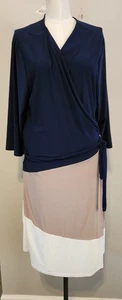 Ashley Stewart Navy/Tan Wrap Dress Feminine Business Sophisticated size 22/24 - Picture 1 of 14
