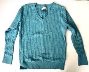 Sonoma blauer Baumwollpullover mit Zopfmuster, V-Ausschnitt Langarm, Größe L - Bild 1 von 4