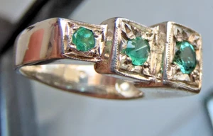 Anillo grande de plata 925 con esmeraldas colombianas naturales - Imagen 1 de 8