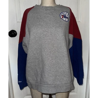 Philladelphia 76'ers L Mitchell & Ness Hardwood Classic Sweatshirt Gray Red Blue - Image 1 of 4