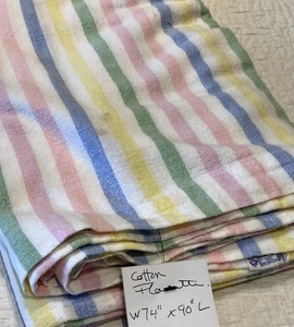 Vintage Rainbow Stripe Cotton Flannelette Flat Sheet 74" X 90" - Picture 1 of 11